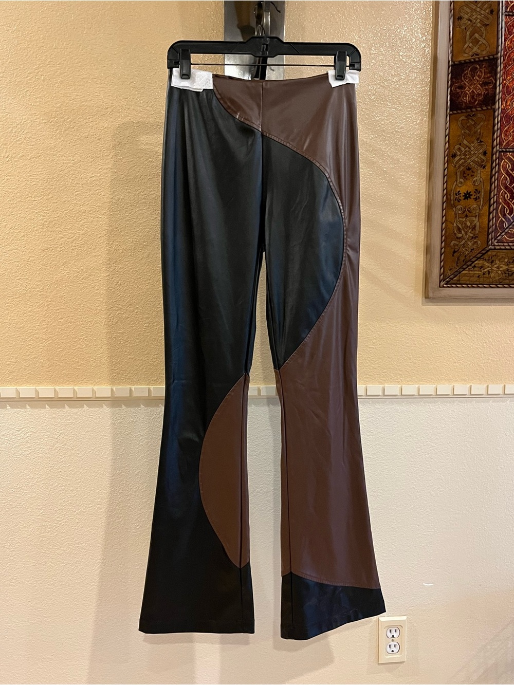 Urban Outfitters Rare London Faux Leather Colorblock Flare Pants Black Brown 6
